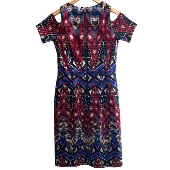 Maggy London medallion cap sleeve keyhole Colorful jewel tones sheath dress Sz 4 - Picture 11 of 14